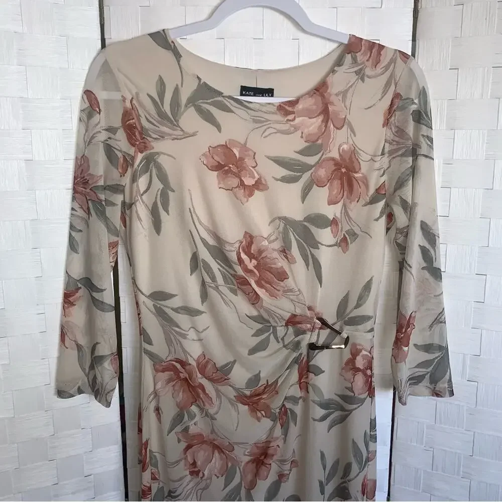 Kate And Lily Floral Midi Stretchy Mesh Overlay Sheath Dress Women’s Size 6 - Picture 2 of 9